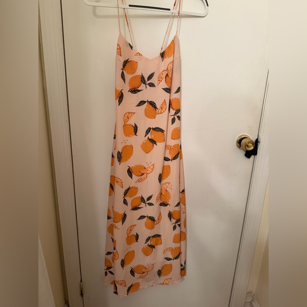 Petal & Pup Peach midi dress with lemon print